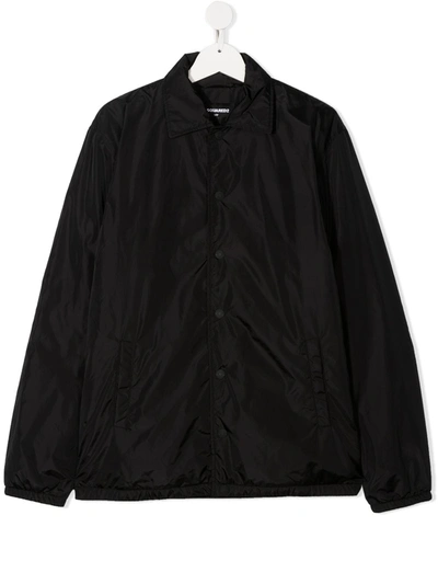 Dsquared2 Black Bomber Jacket With White Logo For Kids