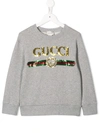Gucci Kids' Melanged Grey Sweatshirt With Sequined Logo For Girl