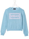 Young Versace Kids' Vintage Sweater With Logo In Azzuro