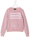 Young Versace Kids' Logo-embroidered Glitter Jumper In Rosa