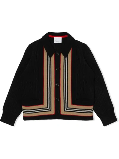 Burberry Kids' Black Cardigan For Boy With Iconic Stripes