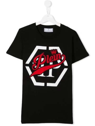 Philipp Plein Junior Kids' Logo Short Sleeve T-shirt In Black