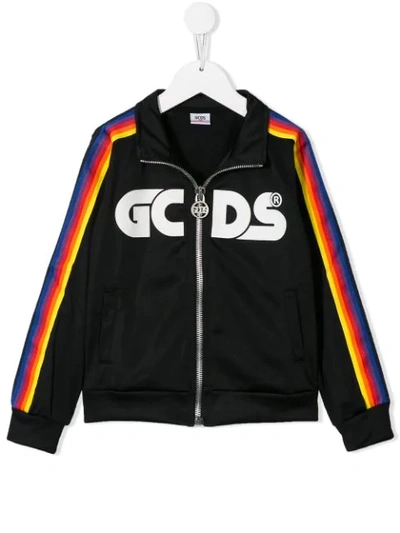 Gcds Kids' Multicolour Rainbow Trim Track Jacket In Nero