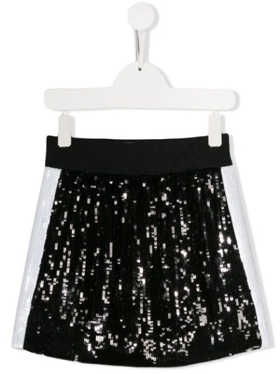 Alberta Ferretti Kids' Black Cotton Panelled Sequinned Skirt In Nero