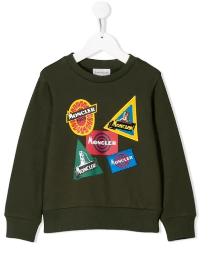 Moncler Kids' Embellished Cotton Sweater In Green