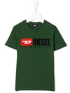 Diesel Green Teen T-shirt With Frontal Logo In Verde