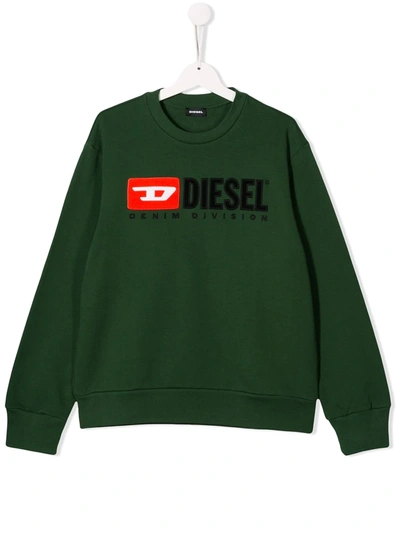 Diesel Kids' Screwdivision Over Sweatshirt In Dark Green