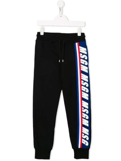 Msgm Kids' Logo Print Track Trousers In Black