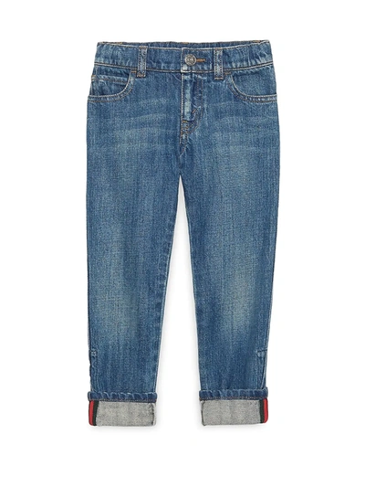 Gucci Little Boy's & Boy's Web-trimmed Cuffed Jeans In Blue