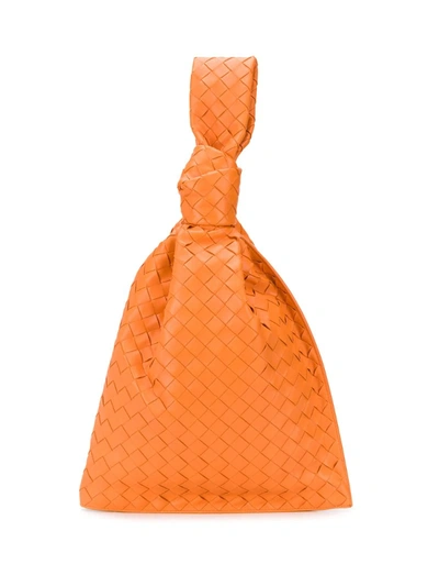 Bottega Veneta Bv Twist Knotted Intrecciato Leather Clutch In Orange