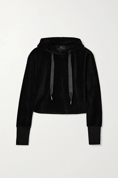 Heroine Sport Cropped Cotton-blend Velour Hoodie In Black