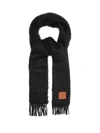 Loewe Fringed Leather-trimmed Mohair-blend Scarf In Black