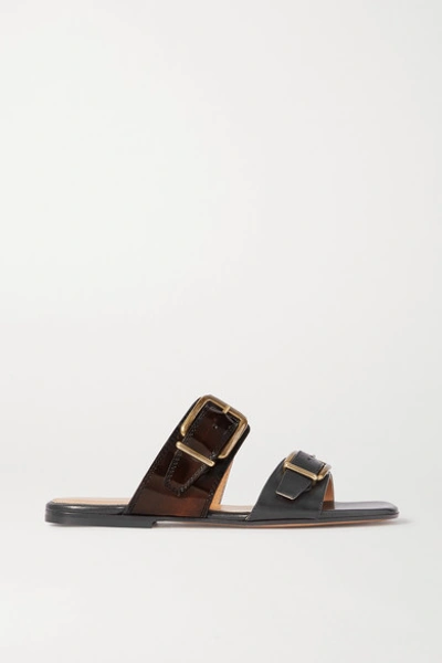 Dries Van Noten Buckle-detailed Smooth And Patent-leather Slides In Black