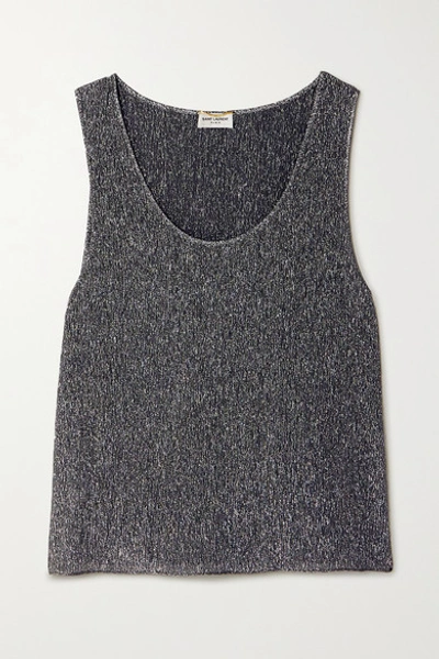 Saint Laurent Metallic Silk-blend Tank In Silver