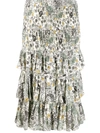 Isabel Marant Étoile Cencia Shirred Tiered Floral-print Crepe Midi Skirt In Neutrals