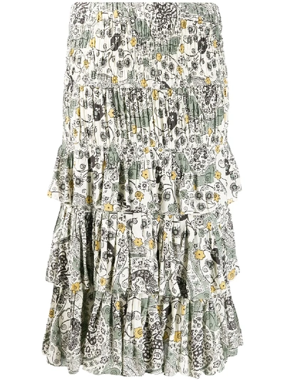 Isabel Marant Étoile Cencia Shirred Tiered Floral-print Crepe Midi Skirt In Neutrals