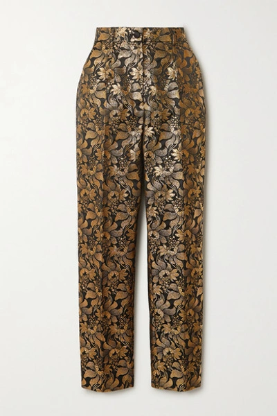 Dolce & Gabbana Metallic Floral-jacquard Straight-leg Pants In Gold