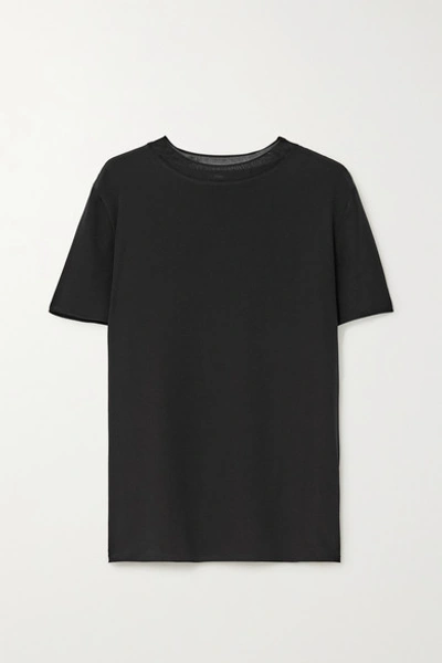 Joseph Rubin Ribbed Knit-trimmed Silk-crepe T-shirt In Black