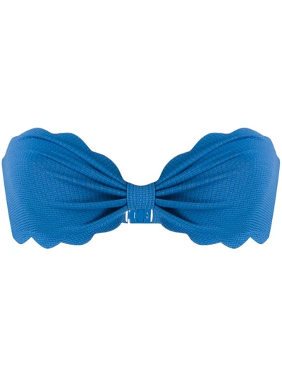 Marysia Antibes Scalloped Stretch-crepe Bandeau Bikini Top In Blue