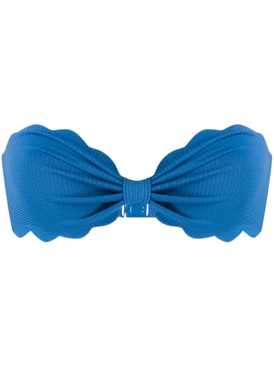 Marysia Antibes Scalloped Stretch-crepe Bandeau Bikini Top In Aegean