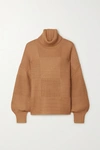 Staud Benny Ribbed-knit Turtleneck Sweater In Camel