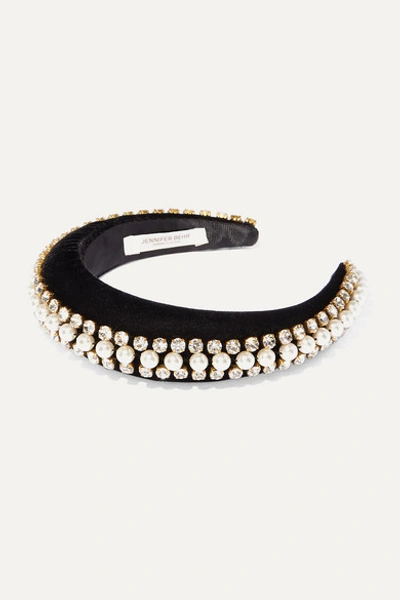 Jennifer Behr Eleanor Padded Headband W/ Pearly Beads & Crystal Embellishments In Black