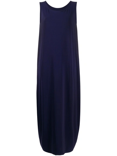 Issey Miyake Draped Sleeveless Woven Maxi Dress In Navy