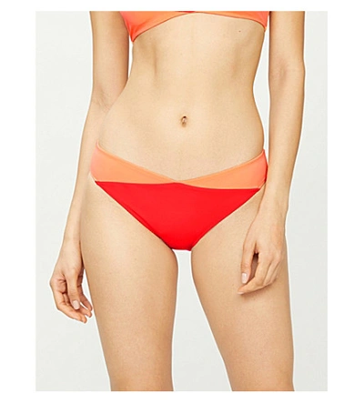 Calvin Klein Logo-print Colour-block Bikini Bottoms In Xa7 Fiery Red
