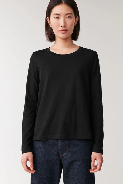 Cos Long-sleeved Cotton Top In Black