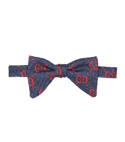 Gucci Kids' Gg Wool And Silk Bow Tie In Blue