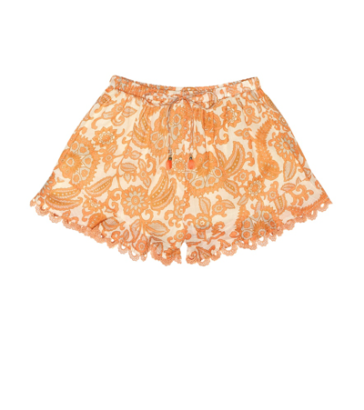 Zimmermann Kids' Peggy Cotton Shorts In Orange