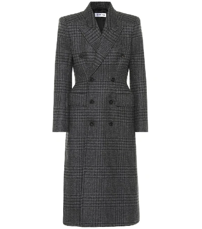 Balenciaga Hourglass Checked Virgin Wool Coat In Grey