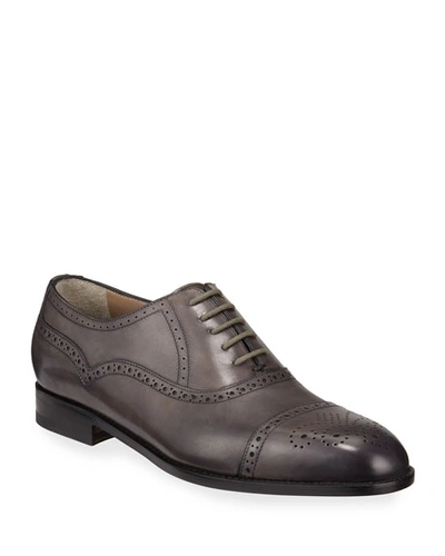 Manolo Blahnik Men's Witney Brogue Leather Oxford Shoes In Gray
