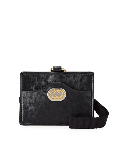 Gucci Marina Gg Leather Card Case Wristlet In Black