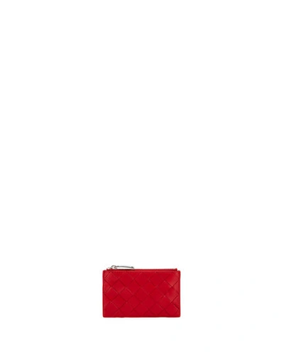 Bottega Veneta Napa Intrecciato Zip-top Keyring Card Holder In Bright Red
