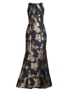 Aidan Mattox Sleeveless Floral Jacquard Mermaid Gown In Navy Multi