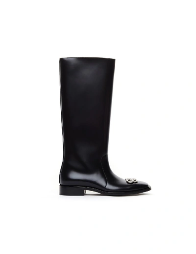 Balenciaga Black Leather Rain Bb Boots In White