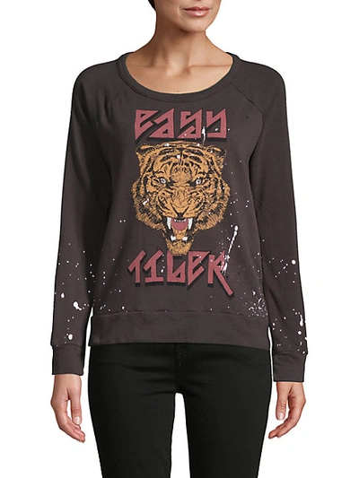 Chaser Tiger Distressed Sweatshirt In Vintage Black