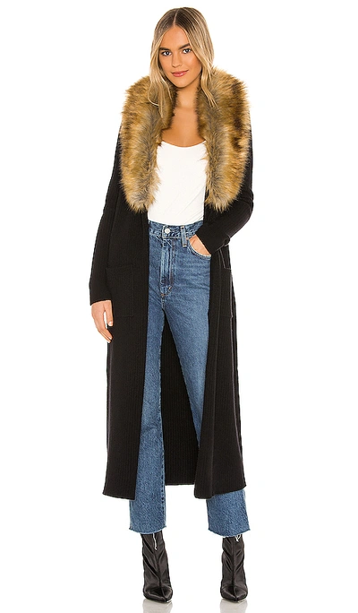 Show Me Your Mumu Lombardi Long Cardigan With Faux Fur Trim In Black