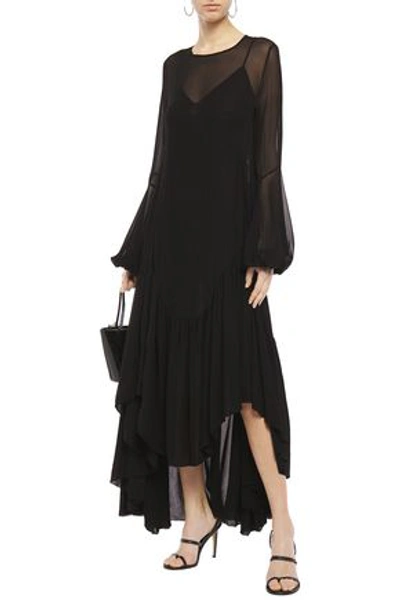 Ainea Asymmetric Layered Crepe De Chine Maxi Dress In Black