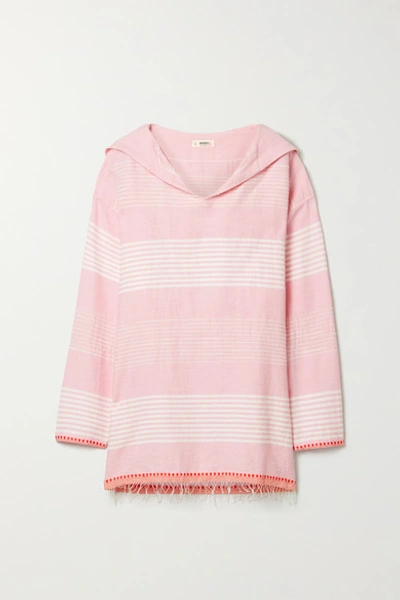 Lemlem Rekik Hooded Frayed Striped Cotton-gauze Top In Baby Pink
