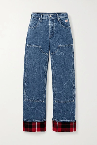 Alexander Wang Flannel-paneled High-rise Straight-leg Jeans In Mid Denim