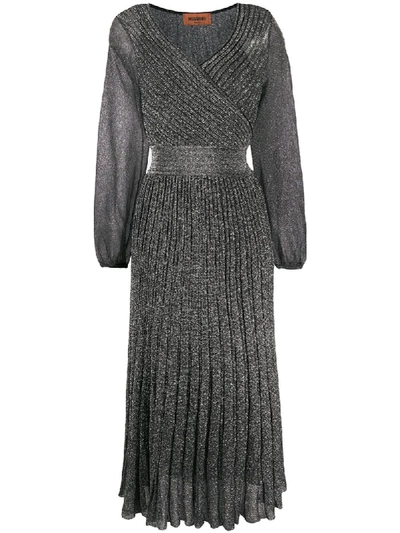 Missoni Wrap-effect Metallic Crochet-knit Midi Dress In Dark Grey