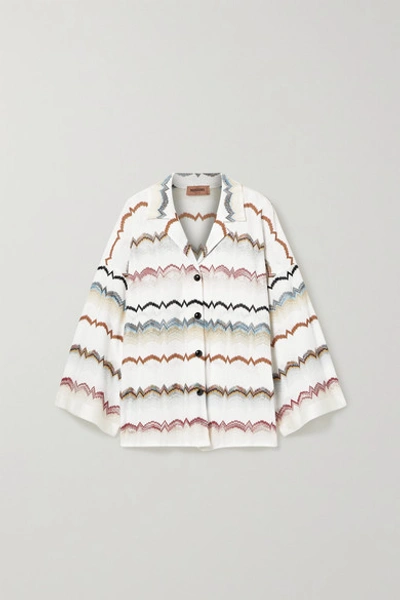 Missoni Oversized Striped Crochet-knit Cotton-blend Shirt In White
