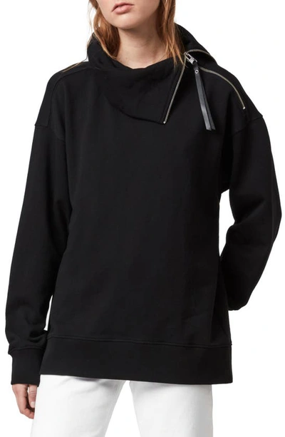 Allsaints Bella Zip Detail Sweatshirt In Black