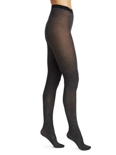 Wolford Women's Dora Ribbed Metallic Tights In Black/silver