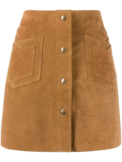 Saint Laurent Western Detail A-line Skirt In Brown