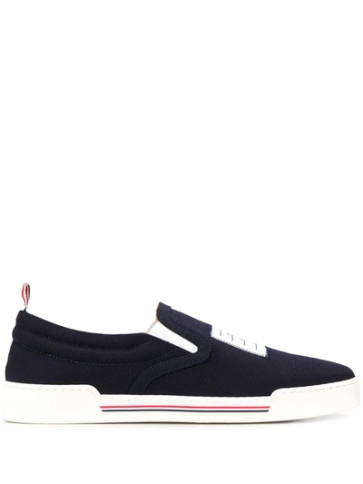 Thom Browne Logo Patch Slip-on Sneakers In Blue