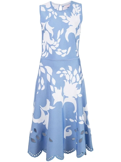 Carolina Herrera Jacquard Floral Detail Midi Dress In Blue Multi