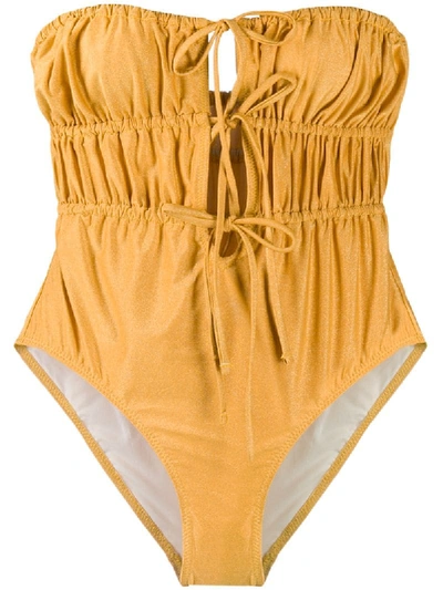 Solid & Striped Paula Metallic Ruched Swimsuit In Gold